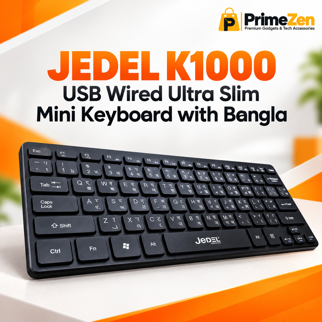 JEDEL K1000 USB Wired Mini Keyboard with Bangla
